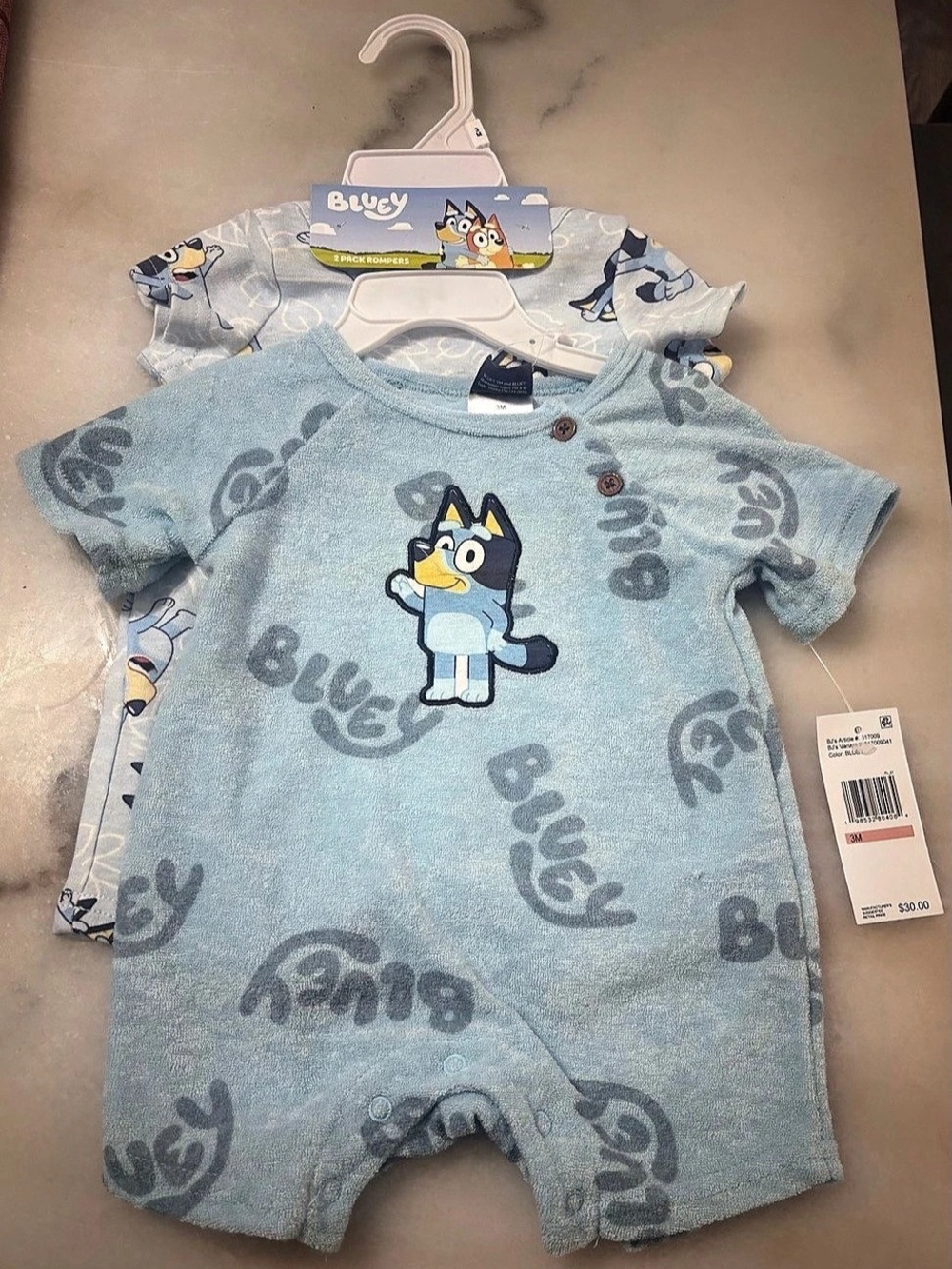 Bluey 2 Pack Rompers Baby Blue Size 3M NWT